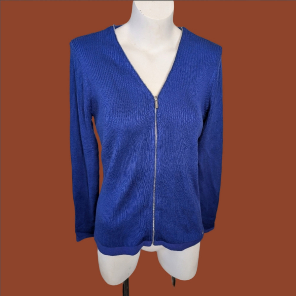 Calvin Klein Blue Light Weight Sweater Silver Zipper Long Sleeve Sz M NWT